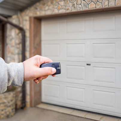 Gulfport security key fob pointing to a garage door
